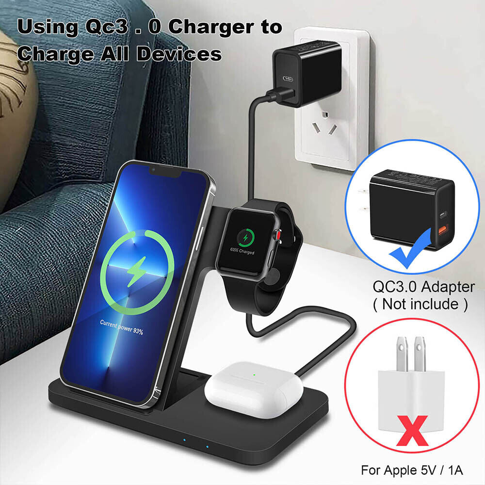 3 in 1 Wireless Charger Dock Charging Station for Apple Watch Iphone 15 14 13 12