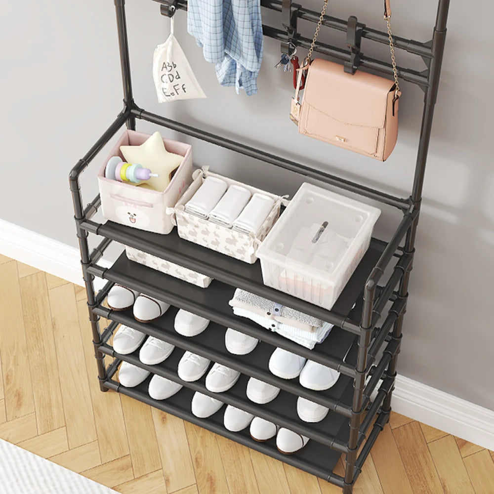 Black Five Layer Shoe Rack Simple Shoe Rack Integrated Storage Rack Household Shoe Rack Multifunctional Clothes Rack Creative Ho