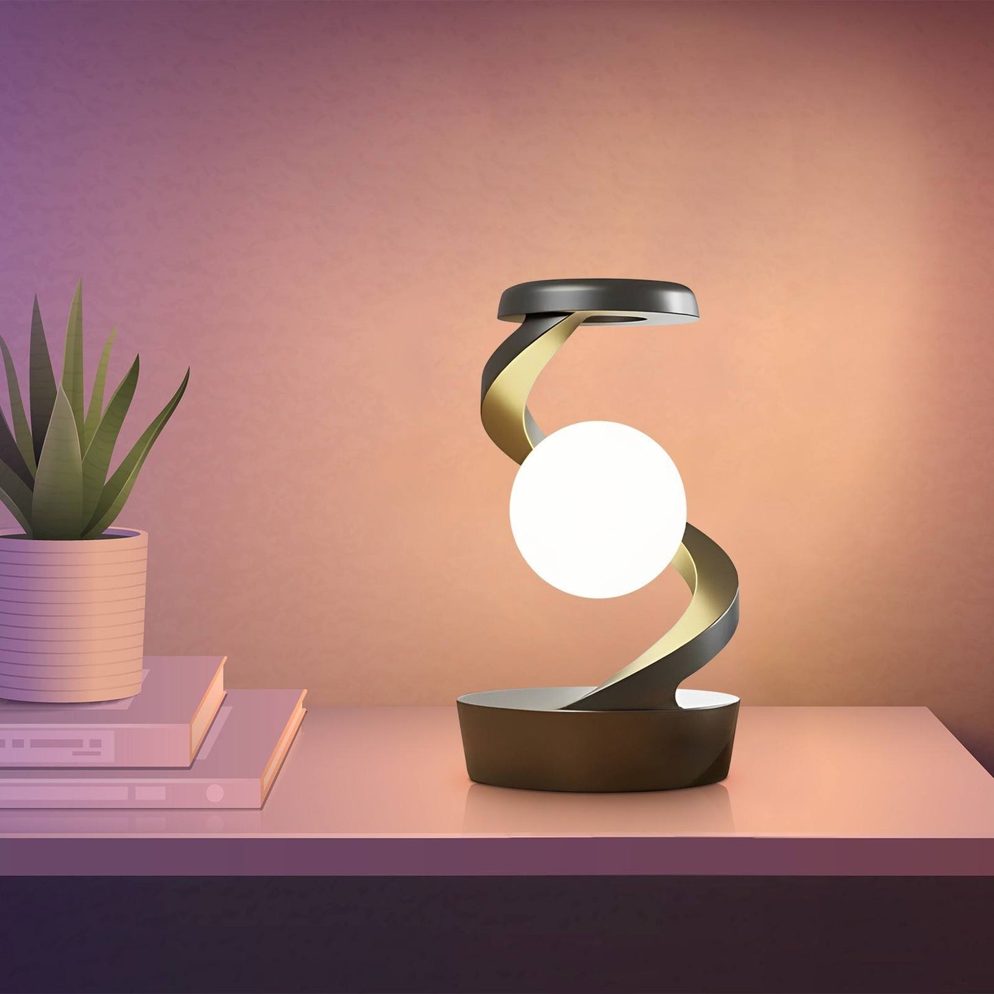 Rotating Moon Desk Lamp with Phone Wireless Charging Sensor Control 