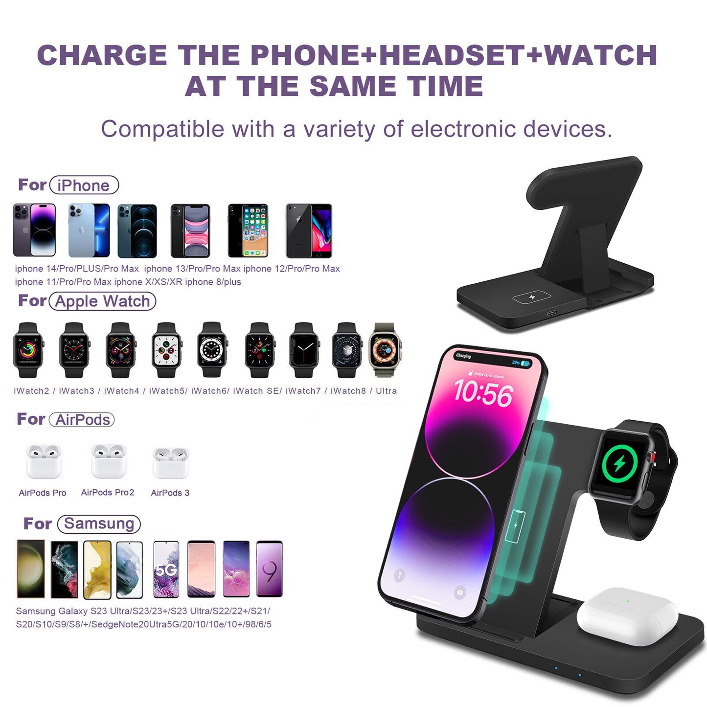 3 in 1 Wireless Charger Dock Charging Station for Apple Watch Iphone 15 14 13 12